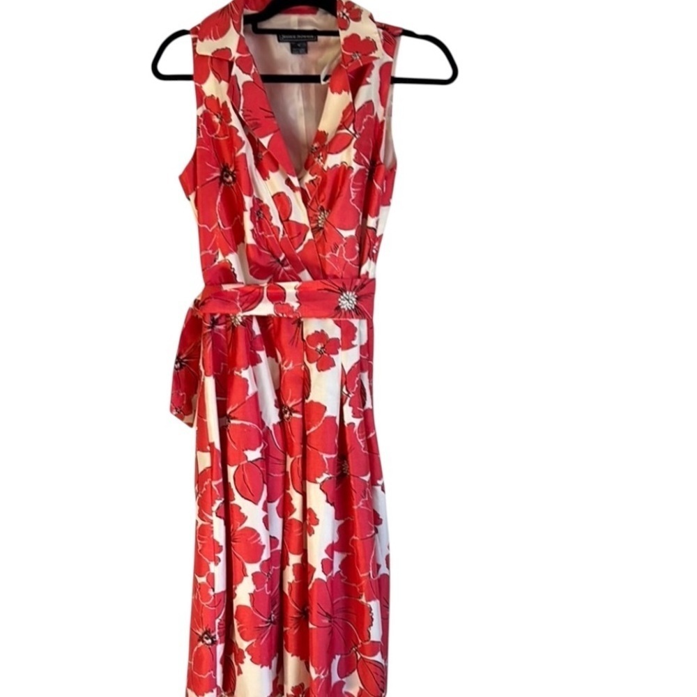 Jessica Howard Women’s Red and White Hibiscus Tropical Floral Wrap Dress size 10